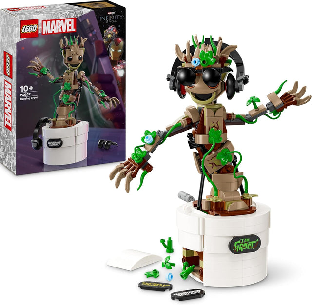 LEGO Marvel Dancing Groot Buildable Animated Toy Action Figure, Guardians of the Galaxy Character, Kids’ Hand-Operated Interactive Playset, Super Hero Gift for 10 Plus Year Old Boys and Girls 76297.