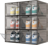 HOMIDEC 6 pcs Shoe Box, Shoe Storage Boxes Clear Plastic Stackable, Shoe Organizer Containers with Lids for Women/Men 34.5 x 27 x 19 cm.