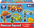 Orchard Toys Rescue Squad Jigsaw Puzzle, A Collection of 6 puzzles featuring 2 and 3 pieces Perfect for Little Hands, Perfect for Ages 2+.