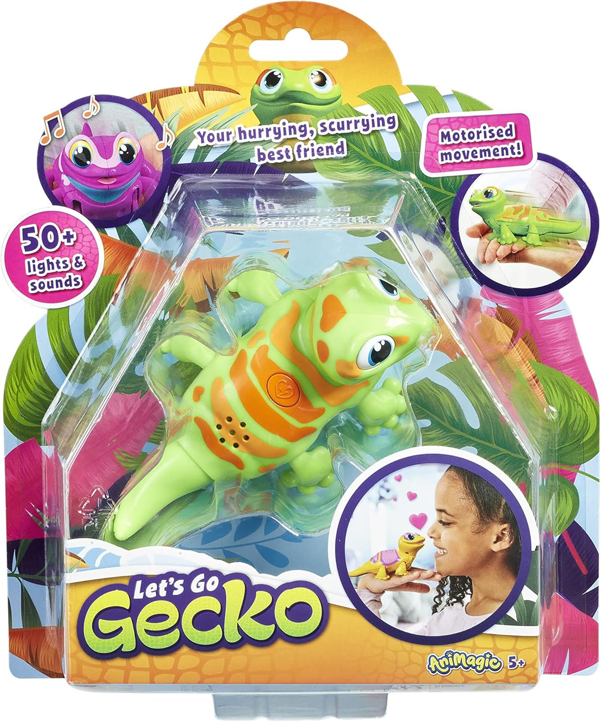 Animagic: Lets Go Gecko - Green | Your Hurrying Scurrying Best Friend! | Interactive Walking Pet Gecko with Over 25 Lights and Sounds | For Ages 5+ (Design may vary).