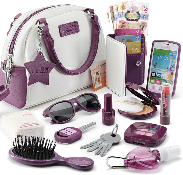 Little Girls Purse with Accessories and Pretend Makeup for Toddlers - My First Purse Set Includes Handbag, Phone, Wallet, Play Makeup and More Pretend Play Toys for Girls Age 3 +, Great Gift for Girls.