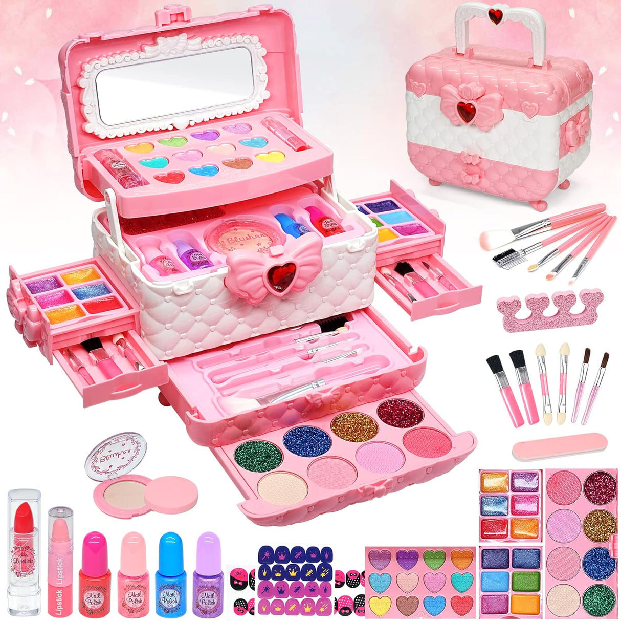 Kids Makeup Sets For Girls Toys - Children Makeup Sets For Girls Washable Make Up Set, Childrens Princess Play Games Toy Presents, Little Girl Birthday Gifts Set For Age4-12 Year Old.