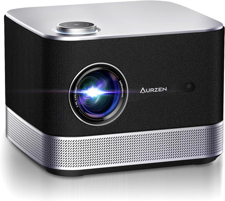 All-ln-One Projector 4K, AURZEN Boom 3 Smart Projector with NetfIix-Officially-Licensed 3D DoIby Audio, Auto Focus & Keystone, HDR 10 60Hz WiFi and Bluetooth Home Outdoor Portable Projector