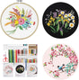 Hapzoom Embroidery Starter Kit, 3 Pack Embroidery Beginner Kits, Adult Women’s Hobbies, Including Cloth with Cat Floral Patterns, Instructions, Bamboo Hoop, Embroidery Threads and Tools.