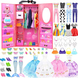 84 Pack Doll Clothes and Accessories with Doll Closet for 11.5 Inch Doll Fashion Design Set Girl Doll Dress Up Including Wedding Dress Tops and Pants Outfits Shoes Bags Necklaces Toys Gifts for Girls.