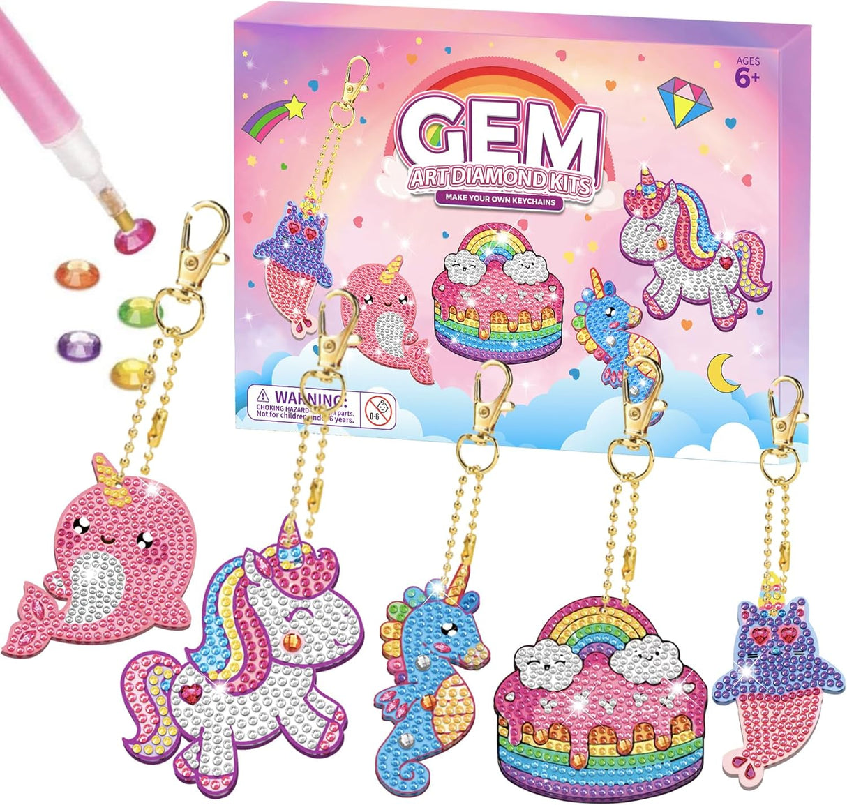 ORIENTAL CHERRY Arts and Crafts for Kids Age 10 - Make Your Own GEM Keychains - 5D Gem Art Painting by Numbers Art Kits for Girls Kids Toddler Ages 3-5 4-6 6-8.