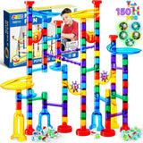 JOYIN 196 Pcs Marble Run Compact Set, Construction Building Blocks Toys, STEM Learning Toy, Educational Building Block Toy(156 Translucent Plastic Pieces+ 40 Glass Marbles).