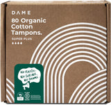 DAME, Toxin-Free Tampons, 100 Super Tampons, 100% Organic Cotton, Plastic-Free, Biodegradable & Hypoallergenic Tampons, No Harsh Chemicals, Buy Bulk Tampons.