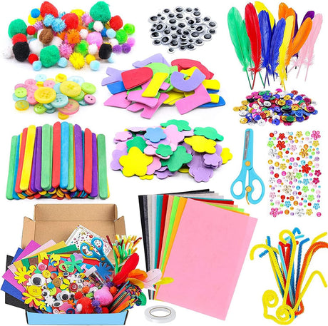 Newthinking DIY Craft Kits for Kids, Make Your Own Colorful Animals 1000 PCS+ Kids Arts and Crafts Kit with Pipe Pom Poms, Feathers, Beads, Colored Felt for School Home Kids Age 5 6 7 8 9 Years+.