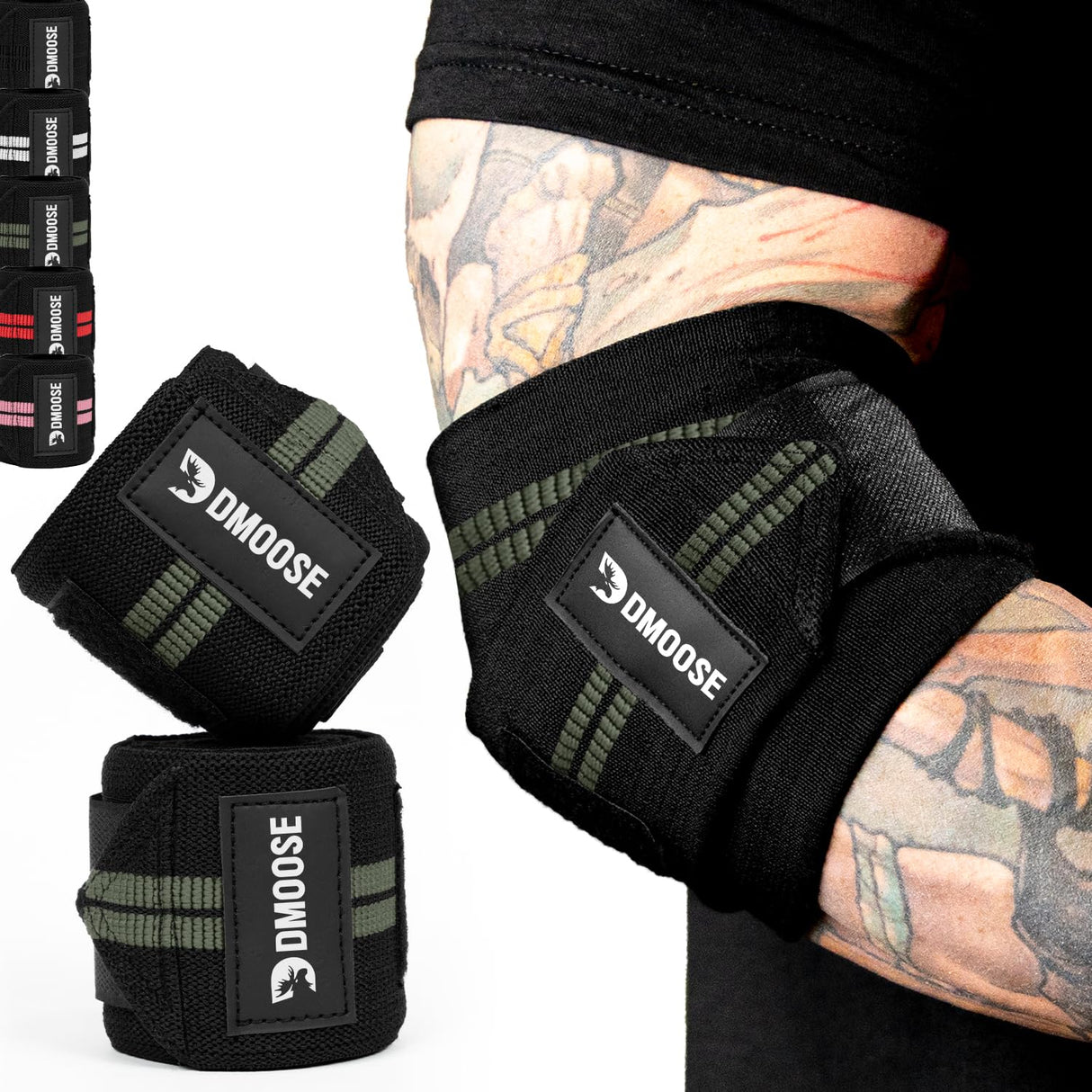 DMoose Elbow Wraps for Weightlifting, Increases Stability of Joints and Supports Injury Recovery, 40" Nylon (1 Pair) Elbow Straps for Bench Press, Cross Training & Powerlifting for Men and Women.