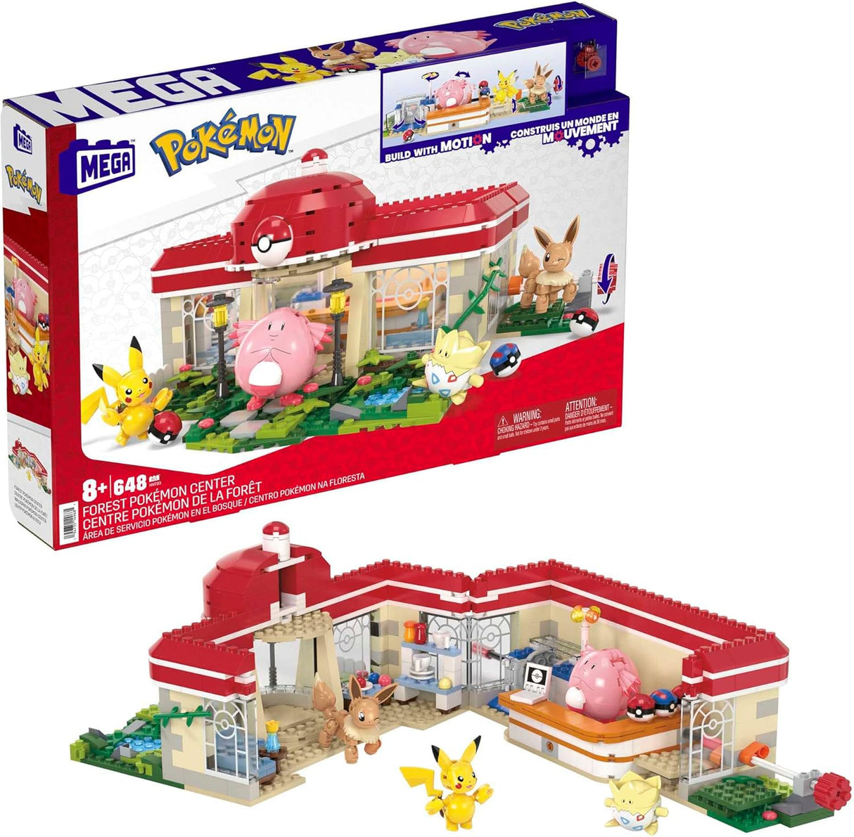 MEGA Pokémon Playset, Forest Pokemon Center Includes Pikachu, Chansey, Eevee, and Togepi, Building Toys for Kids and Adults, Collectible Character Model with 648 Pieces, Toy for Ages 8 and Up, HNT93.