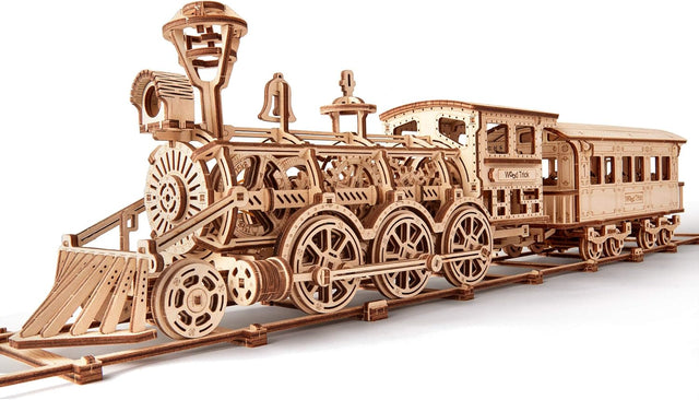 Wood Trick Wooden Toy Train Set w/Railway - Locomotive Train Toy Mechanical Model - 3D Wooden Puzzle, Assembly Constructor, Brain Teaser, Best DIY Toy.