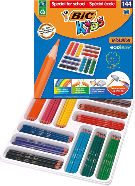 BIC Kids Evolution Coloured Pencils, Vivid Colouring Pencils, Easy to Sharpen, Extra Resistant BIC Pencils, School Supplies, 12 Pack.