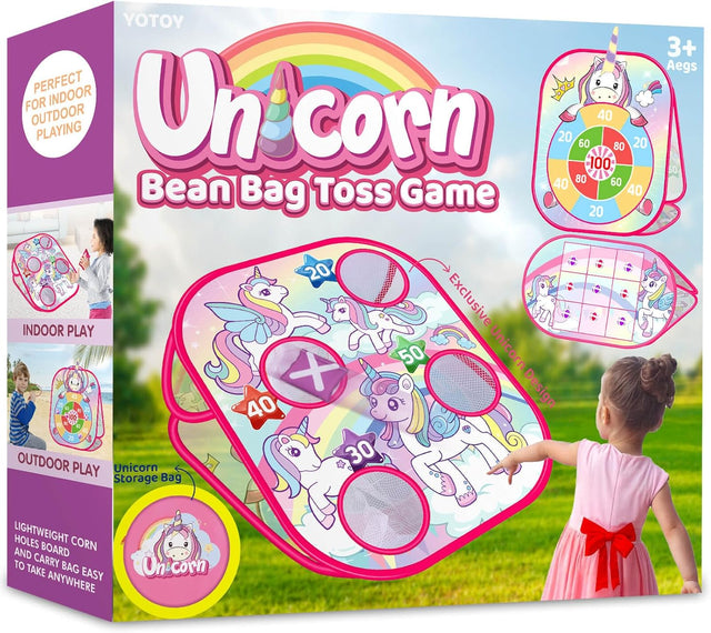 YOTOY Toys for 3-8 Year Old Kids Girls: Unicorn Bean Bag Toss Games Gifts for 3 4 5 6 7 8 Years Old Boy Birthday Toy for Toddler Age 3-5 Outdoor Garden Party Games Bean Bags Throwing Cornhole Game.