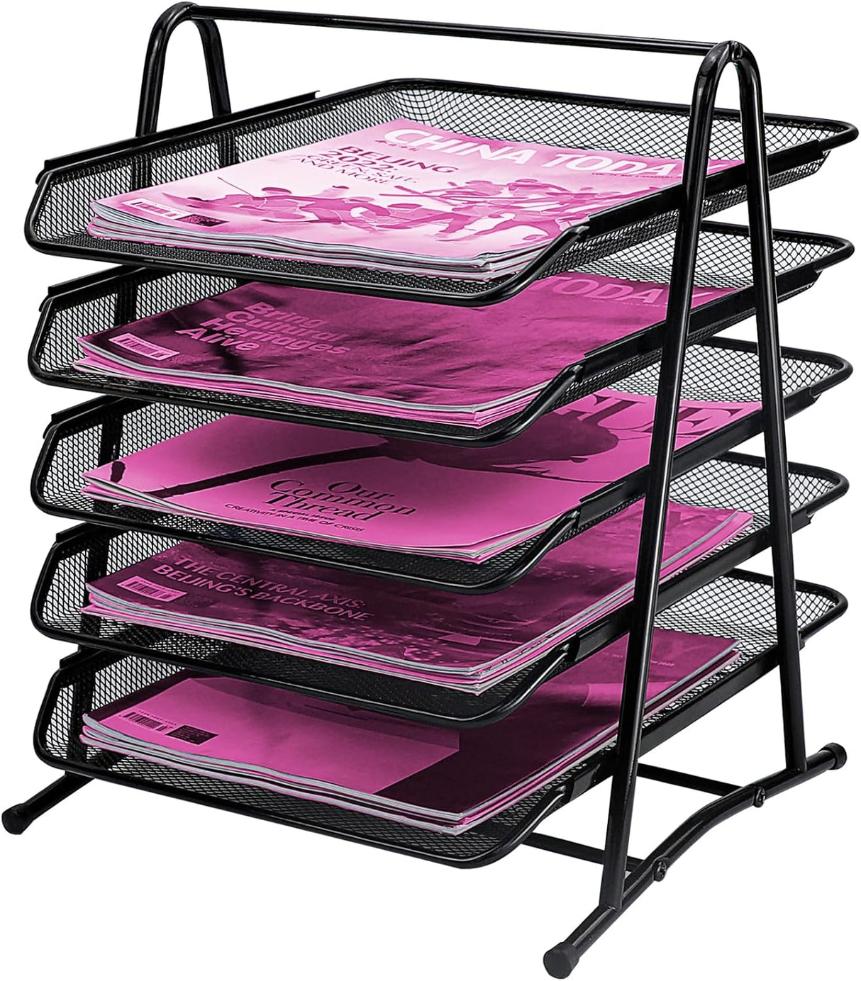 3 Tier Mesh Letter Tray Office Filing Trays Holder Desk Organiser Stacking Supports Document Filing Trays Paper Holder，Metal File Organizer Tray for School Home And Office (3 Tier)