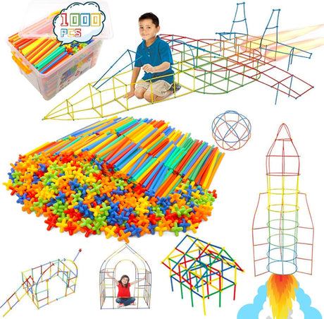 1000 Pieces Construction Straws and Connectors Toys, Fort Building Toys for Kids, STEM Creative Building Games for Boys and Girls Ages 4 5 6 7 8 Years Old.