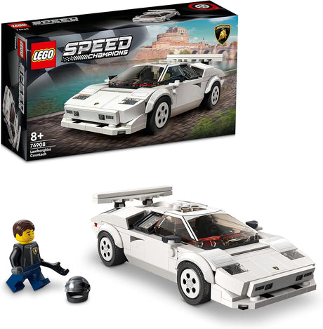 LEGO Speed Champions Lamborghini Countach, Race Car Toy Model Replica, Collectible Building Set with Racing Driver Minifigure 76908.