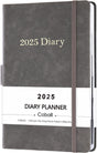 2025 Diary - Diary 2025 Day to Page from January 2025 to December 2025, with Monthly Tabs, Inner Pocket, Banded, 14.3 X 21 cm, grey.