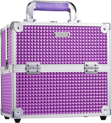 Makeup Case Vanity Box 4 Trays Beauty Organiser Case Cosmetic Storage Box with Locks, Purple.