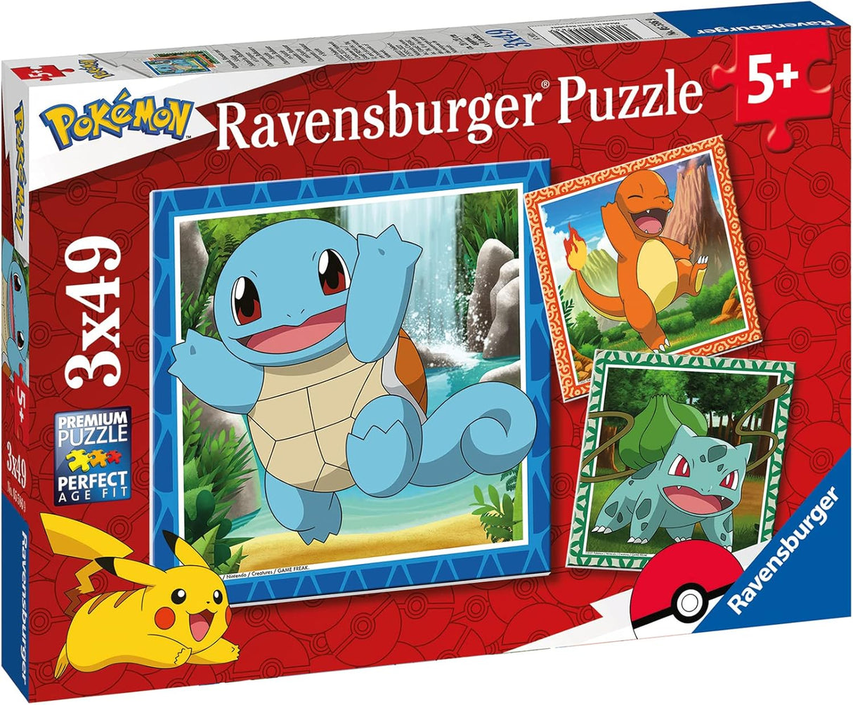 Ravensburger Classic Pokemon Jigsaw Puzzles for Kids Age 5 Years Up - 3x 49 Pieces.