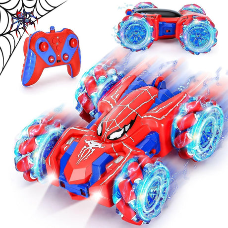 Spider Remote Control Car for Boys,2.4Ghz 360 Flips Double Sided Monster Truck with Cool Headlights,Type-C Charging 4WD Off Car Toys Age 3 4 5 6 7 8, Gifts for 3-8 Year Old Boys Outdoor Garden Toy.