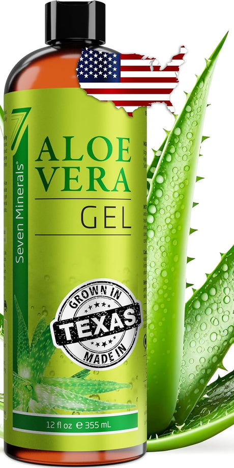 Seven Minerals Organic Aloe Vera Gel with 100% Pure Aloe from Freshly Cut Aloe - NO ACRYLATES & CROSSPOLYMERS, so it absorbs rapidly with No sticky residue - Big 355 ml / 12 fl oz.