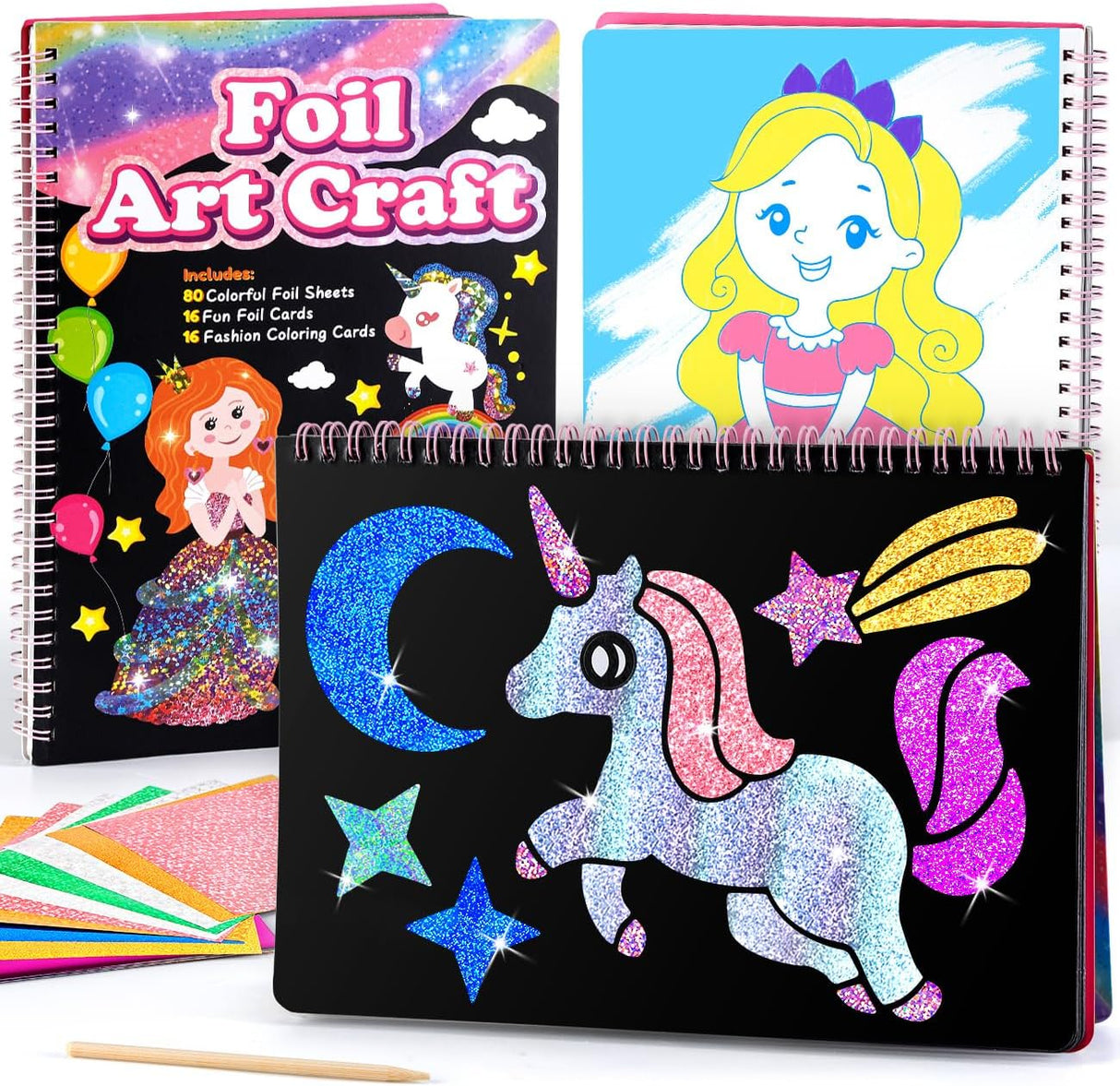 Foil Art Fun & Craft Kit for Kids:Unicorns & Princesses - DIY Creative Activity Set for Girls 3-6 Years - Birthday Gifts Presents for Girls & Boys Ages 4 5 6 7 8 Travel Toys.