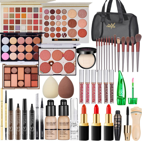 All in One Makeup Kit for Women Full Kit, Travel Makeup Kit, Makeup Gift Set for Women & Girls, Makeup Essential Bundle Include Foundation Eyeshadow Palette Lipstick Eyebrow Pencil Cosmetic Brush Set.