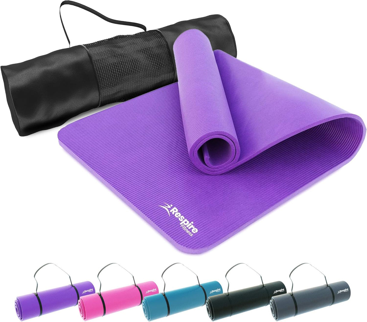 Respire Fitness Yoga Mat for Men and Women, 185 x 57 cm, Extra Thick 15mm Cushion with Smooth and Ribbed Surfaces, Non-Slip Sweat Resistant Material for Pilates, Stretching, Fitness, and Meditation.