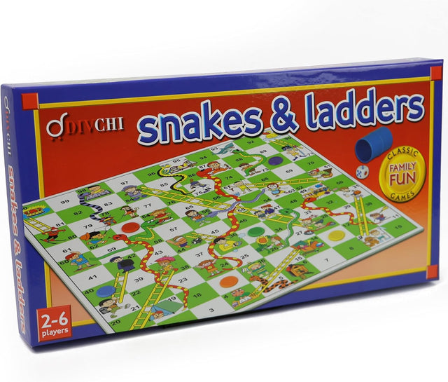 DIVCHI Traditional Snakes and Ladders Board Game for Kids & Adults For 2-6 players Suitable For Years 3+.