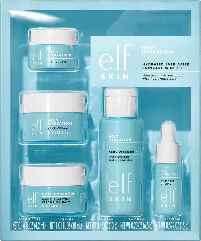 e.l.f. SKIN Hydrated Ever After Skincare Mini Kit, Cleanser, Makeup Remover, Moisturiser & Eye Cream For Hydrating Skin, Airplane-Friendly Sizes.