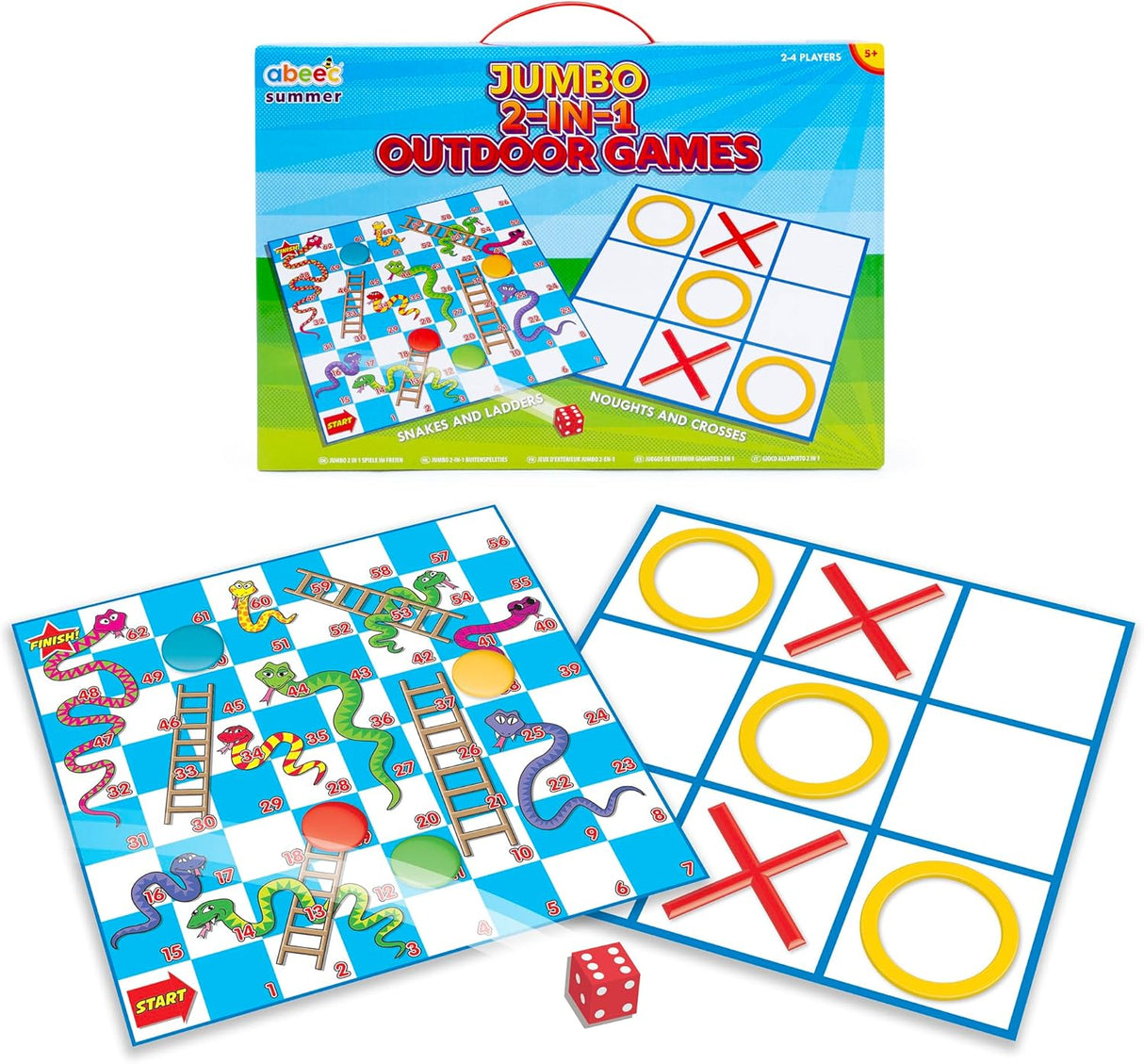 abeec Jumbo 2 in 1 Outdoor Games - Snakes and Ladders Game for Kids and Noughts and Crosses - Giant Games for Garden - Fun Garden Games for Children - Summer Giant Lawn Games.