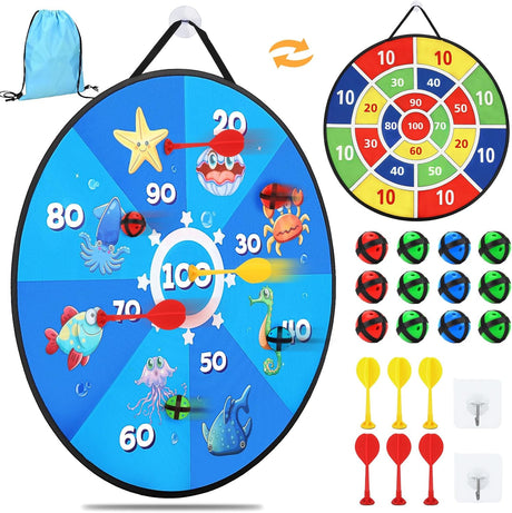 26 Inches Double-sided Foldable Kids Dart Board Set, Velcro Dart Board for Party Garden Games for Kids with 12 Velcro Balls, Outdoor Toys & Presents for 5 6 7 8 9 10 11 Year Old Boys, Dinosaur.