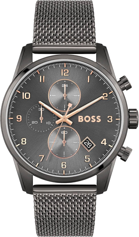 BOSS Chronograph Quartz Watch for Men with Grey Stainless Steel mesh Bracelet - 1513837.