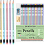 Surcotto HB pencils, 30 HB pencils with eraser and sharpener, pre-sharpened triangular pencils for children's writing and drawing at school and home-New Package, Blue.