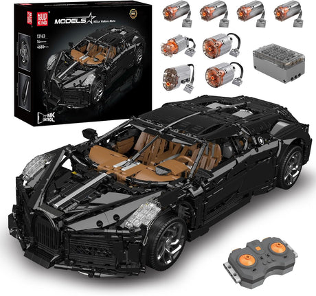 Mould King 13163 MOC Technique for Chiron Model Car APP Remote Controlled Electric Kit in Scale 1:8 Super Sports Car, Technology Mechanical Group Car Clamping Blocks Kit (3599 Parts).