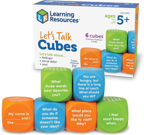 Learning Resources Let's Talk! Cubes, 6 Cubes with 36 Prompts, Ages 5+,Conversation Cubes, SEL & Autism Therapy,Back to School Supplies,Teacher Supplies.