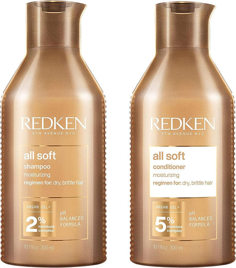 REDKEN All Soft Shampoo and Conditioner Set for Dry Hair, With Argan Oil, Intense Softness and Shine.