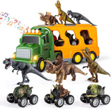 TEMI Dinosaur Truck Toy for Kids +3 Years Old, Triceratops Transport Car Carrier Truck with 8 Dino Figures, Activity Play Mat, Dinosaur Eggs and Trees, Capture Dinosaur Play Set for Boys and Girls.