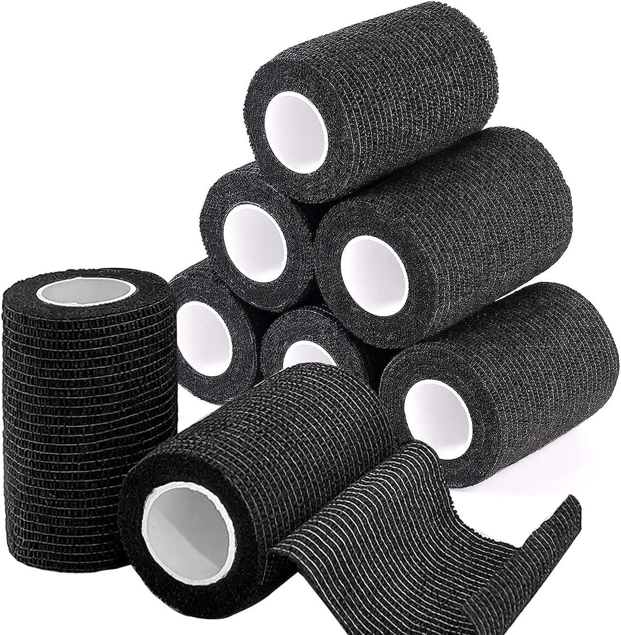 ADMITRY 8 Rolls Self Adhesive Bandage Tape, 7.5cm x 4.5m Vet Wrap for Dogs, Horses, Pets, Elastic Cohesive Bandages for Wrist, Ankle Sprains and Swelling (Black)