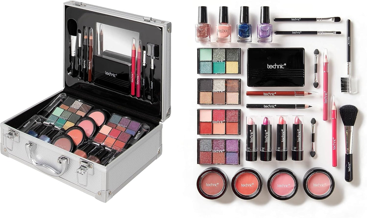 Technic 28 Pcs Professional Carry & Storage Train Case Including Beauty Makeup Cosmetics & Tools.