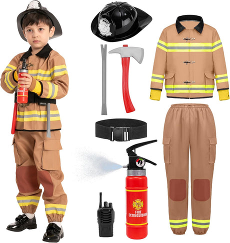 Spooktacular Creations Kids Firefighter Costume, Fireman Costume with Complete Firefighter Accessories for Kids Halloween Dress-up Parties, Fireman Role Play.