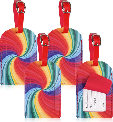 Luggage Tags, 4 Pcs PU Leather Luggage Tags for Suitcases, Rainbow Travel Tags for Luggage, Suitcase Labels with Name ID Card, Baggage Tags for Travel Privacy Protection, Preventing Loss.