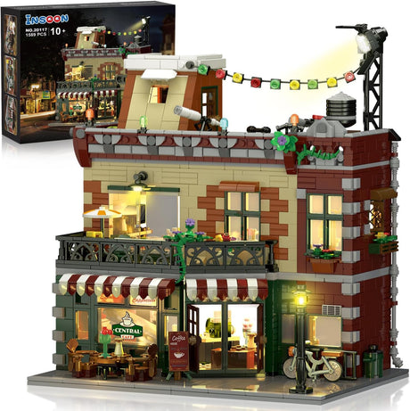 INSOON City Coffee House Building Set with LED Light, 1589 PCS Cafe Shop Building Block Toy with Street Lights Stage, Architecture Construction Model for Adults Teens Kids Ages 10 11 12+ Boys Girls.