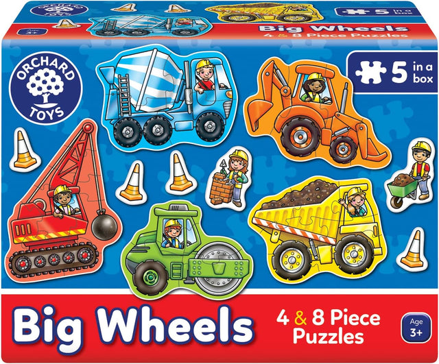 Orchard Toys Big Wheels Jigsaw Puzzle, A Collection of 4 puzzles featuring 4 and 8 pieces ideal for Little Hands, Perfect for Age 3+.