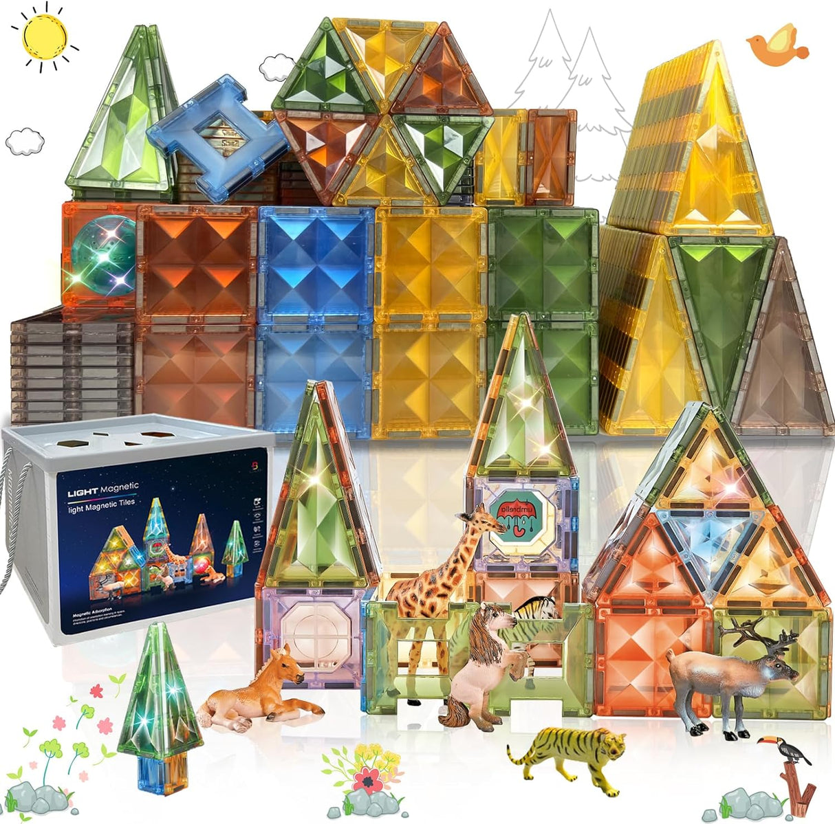 BUBUQE Magnetic Tiles Dinosaur Educational Magnet Tiles Building Block Toy Dino World Learning Construction Magnetic Toys Set for Boys Girls Kids Age 3 4 5 6 7 8.