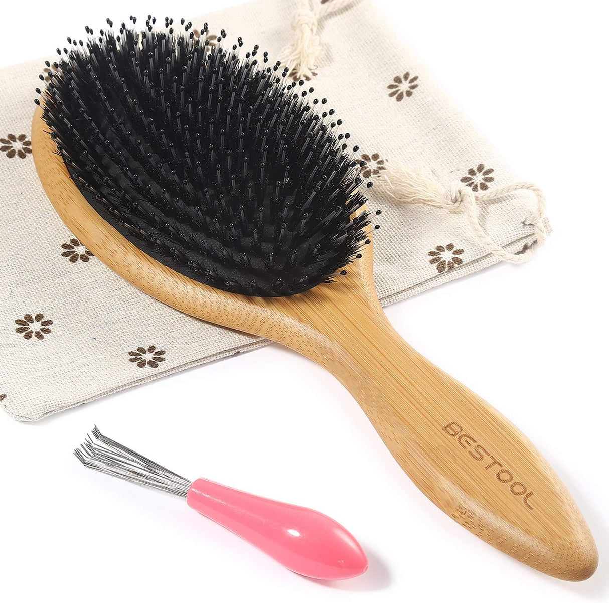 BESTOOL Hair Brush, Boar Bristle Hair Brushes for Women men Kid, Boar & Nylon Bristle Brush for Wet/Dry Hair Smoothing Massaging Detangling, Everyday Brush Enhance Shine & Health (Round)