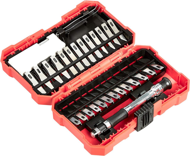 Amazon Basics 29-Piece Precision Hobby Knife Set, Red.