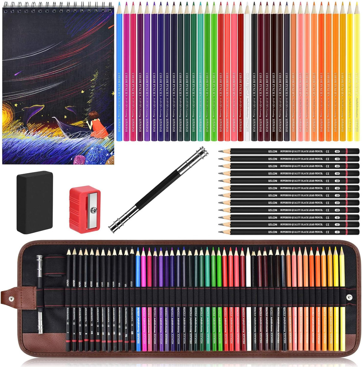 BROTOU Drawing Sketching Pencils Set, 28 Packs Art Kit with Sketch Book Draw Pencils Dual Ended Colored Pencil Eraser Sharpener Pencil Case for Kids Adults and Art Beginners.