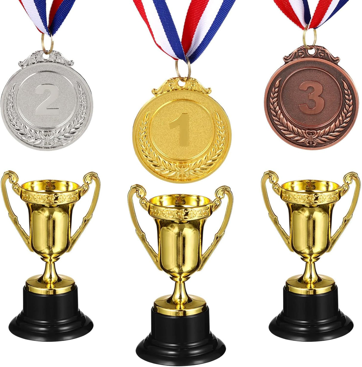 Toddmomy 1 Set Trophies and Medals for Kids Award Trophy Cup Award Medals with Neck Ribbon Party Favor.